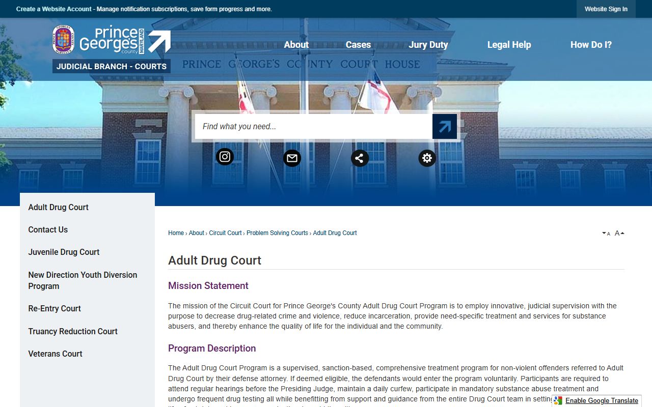 Prince George's County Adult Drug Court eligibility information
