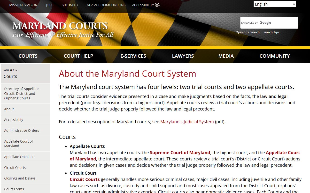 Maryland Judiciary court system overview