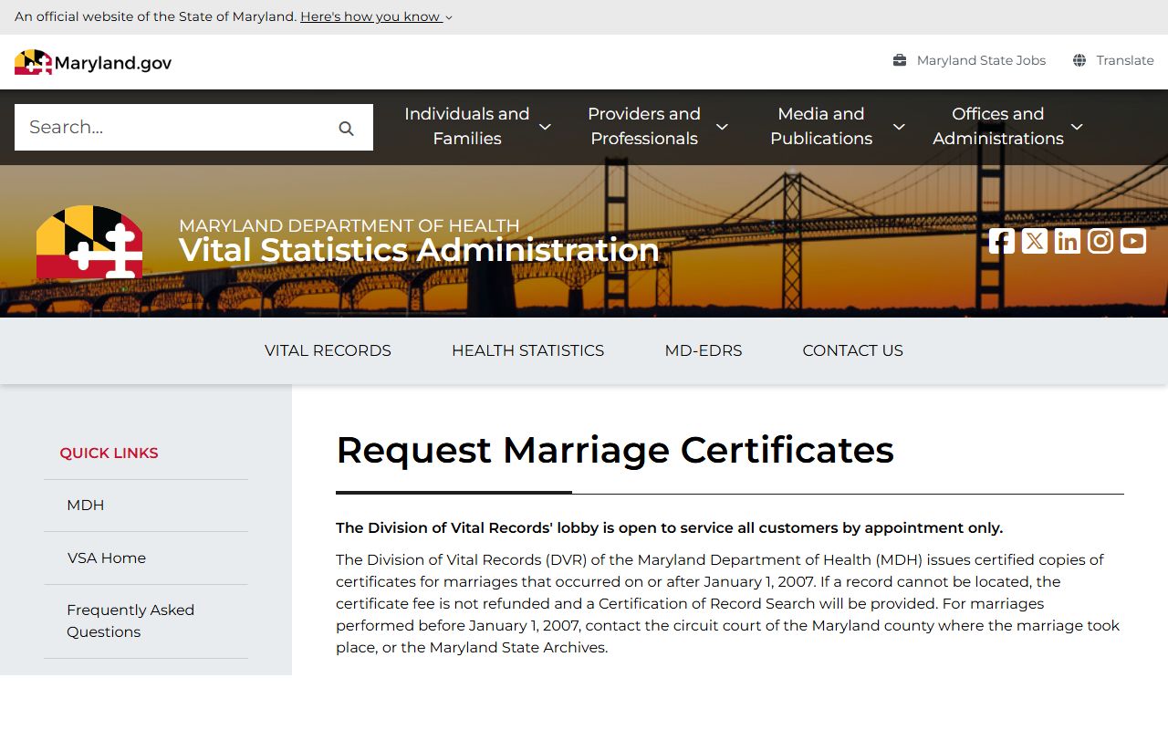 Prince George's County marriage records Maryland vital records