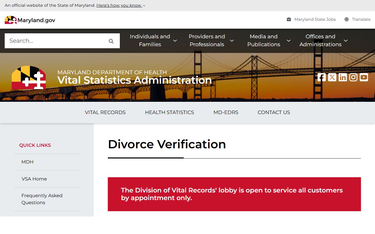 Prince George's County divorce records Maryland verification