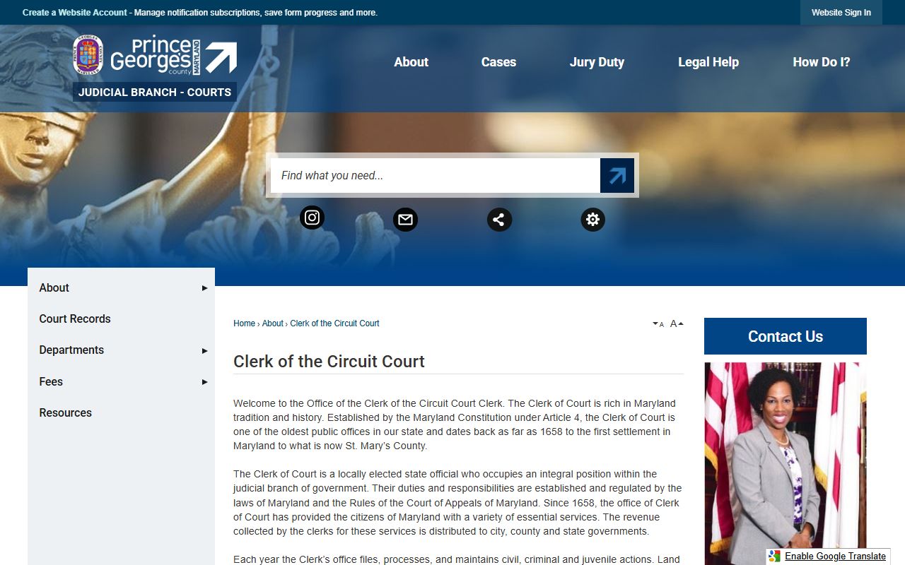 Prince George's County court records Clerk of the Circuit Court page