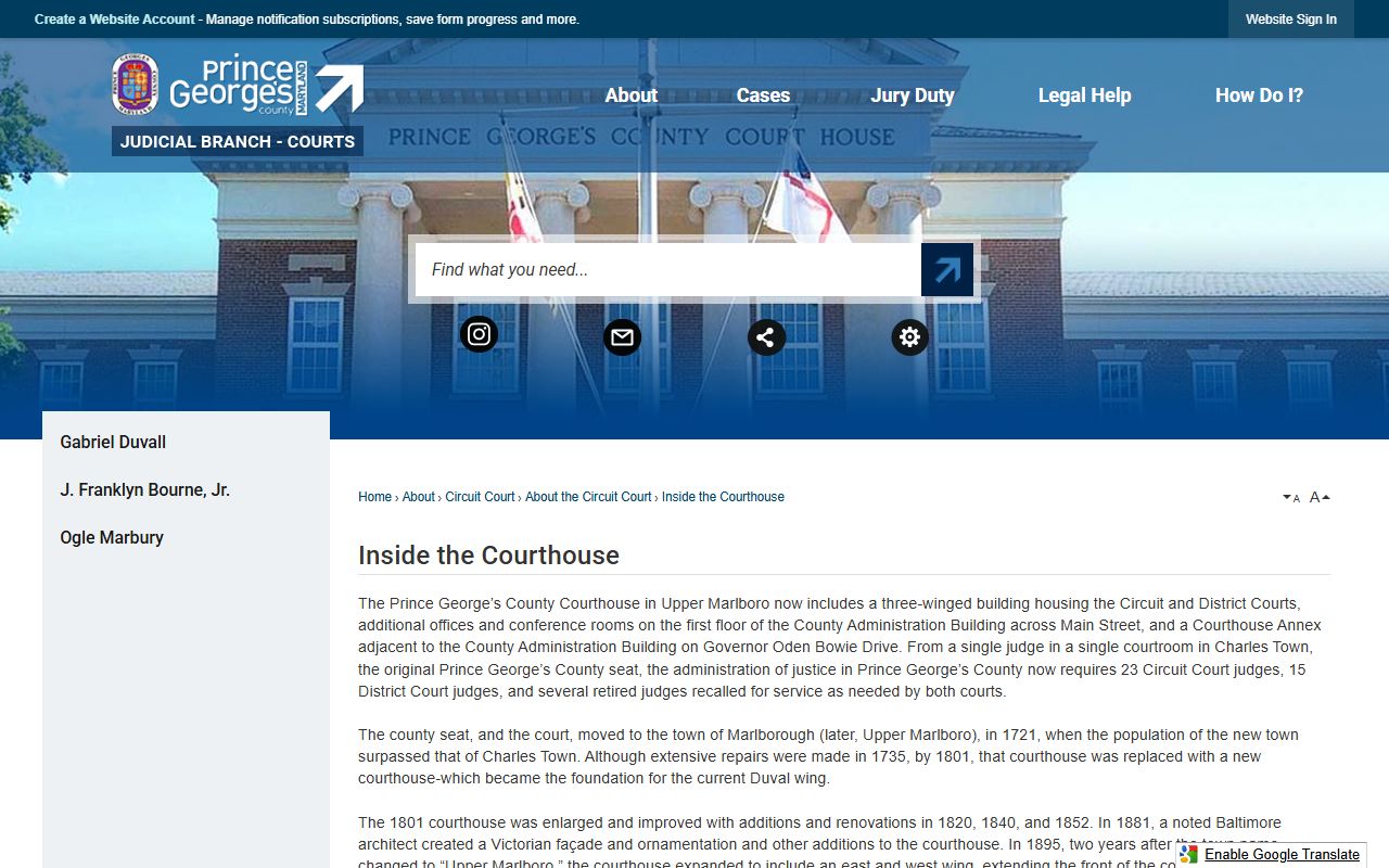 Prince George's County court records courthouse campus history