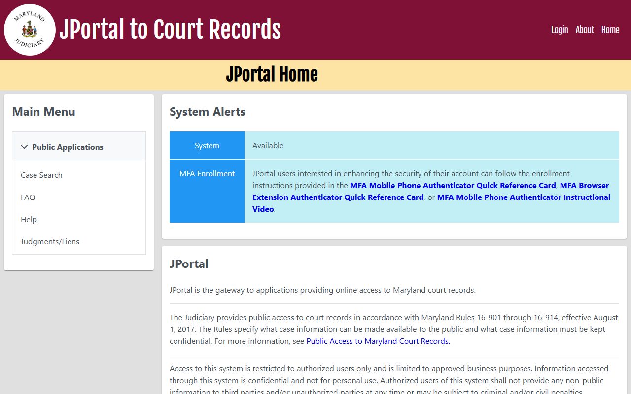 Prince George's County court records Maryland JPortal gateway