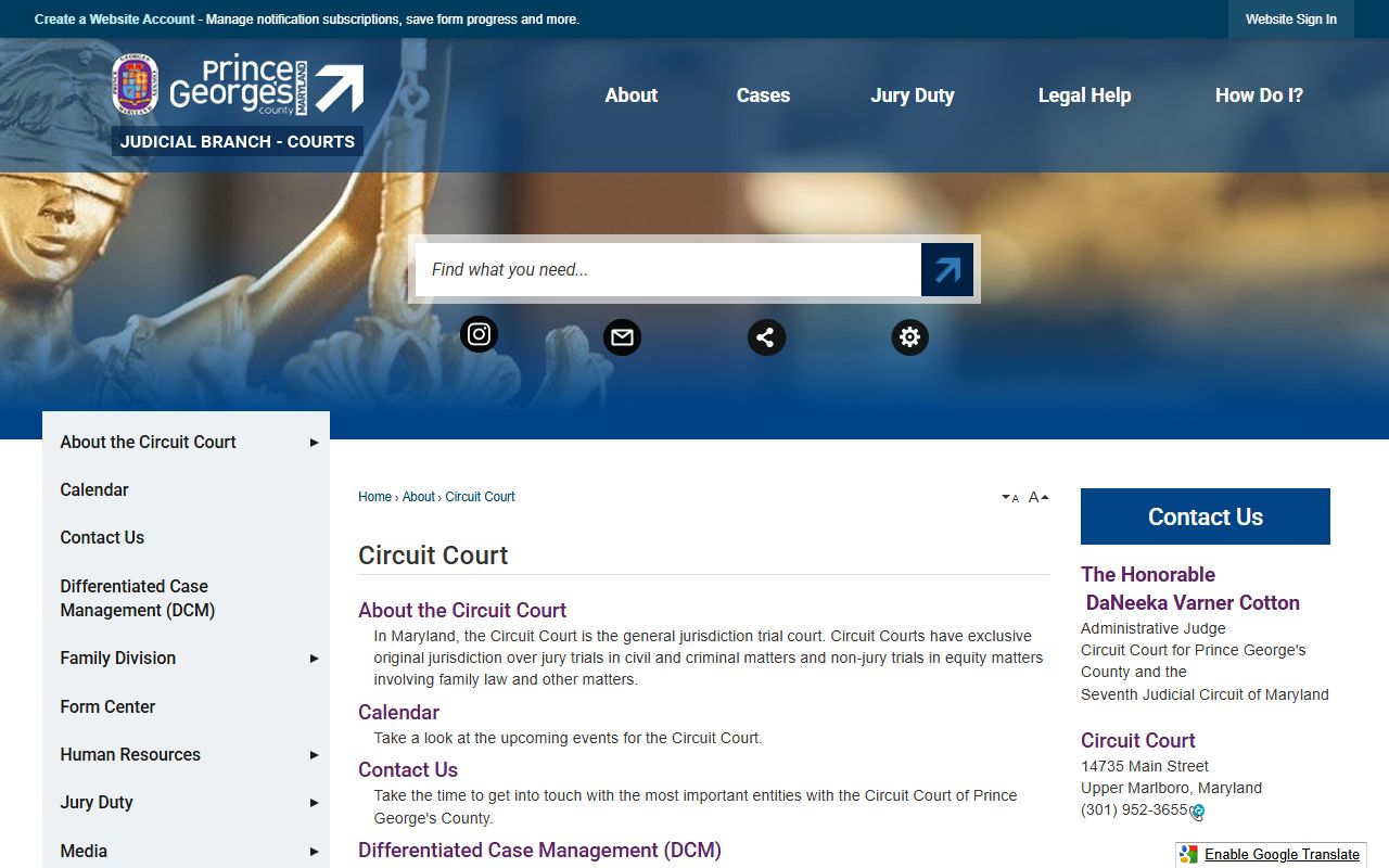 Prince George's County court records Circuit Court local page