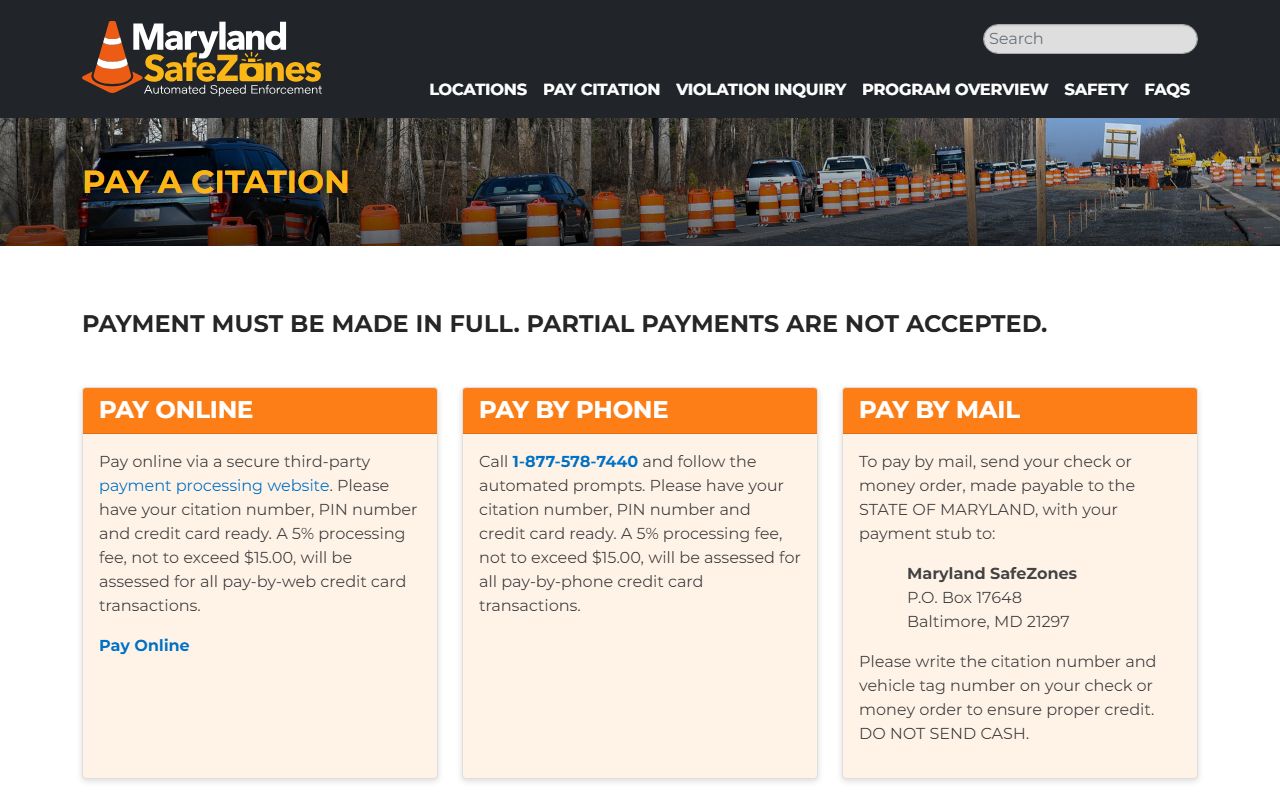 Prince George's County traffic court records SafeZones citation payment